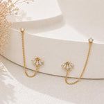 Salve Chic Marquise Flower Ear Chain Earrings featuring elegant marquise-shaped floral design on gold-tone earrings