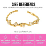 SALVE faux pearl inlaid cuff bracelet with sleek metal band and elegant pearl accents, stylish accessory for any outfit.