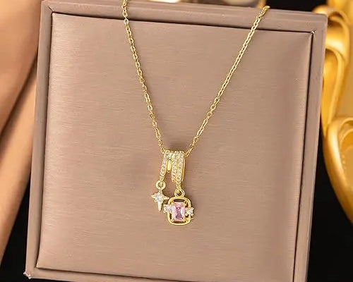 Salve Pink Crystal Star Charm Pendant for Women - Salve