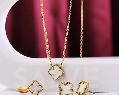 Salve White Clover Necklace Set for Women - Salve