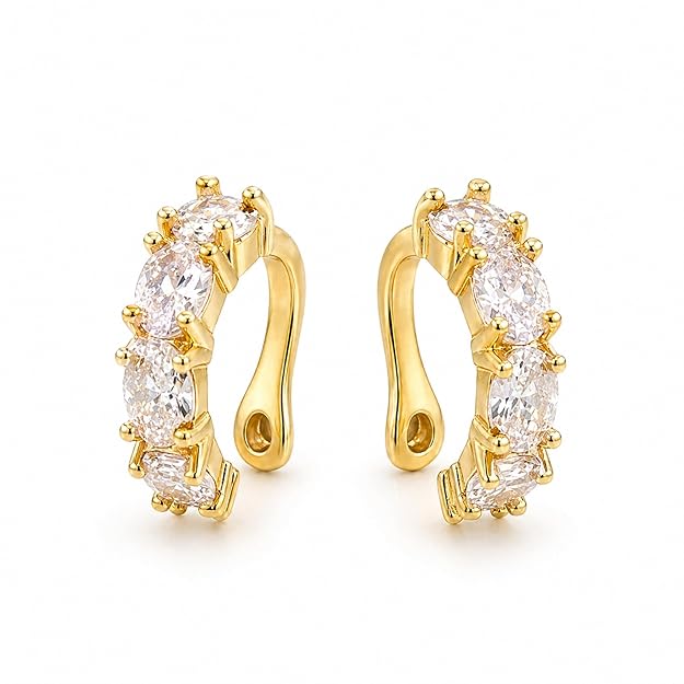 Salve No Piercing CZ Ear Cuffs, silver-tone earrings with sparkling cubic zirconia stones, designed to wrap around the ear.