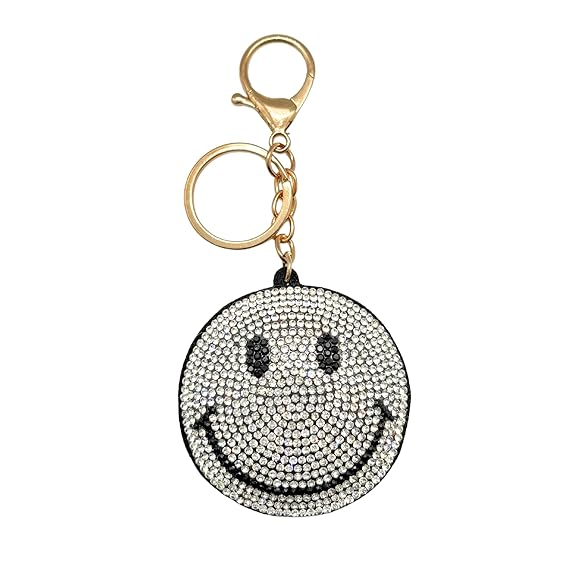 Bright yellow Puffy Smiley Face Keychain by SALVE with a cheerful, plush design and metal keyring attachment.