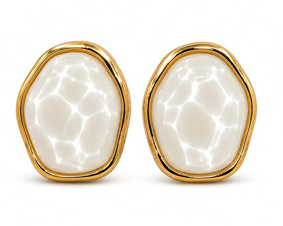 SALVE faux pearl resin stud earrings featuring round design and silver-tone posts, perfect for elegant everyday wear.