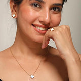 Salve White Clover Earrings Ring Bracelet Pendant Set for Girls