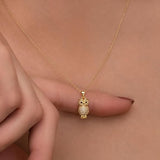 Rhinestone Owl Gold Pendant