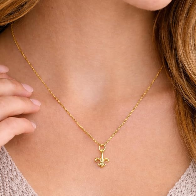 Salve Fleur de Lis pendant necklace featuring a detailed silver charm on a delicate chain.