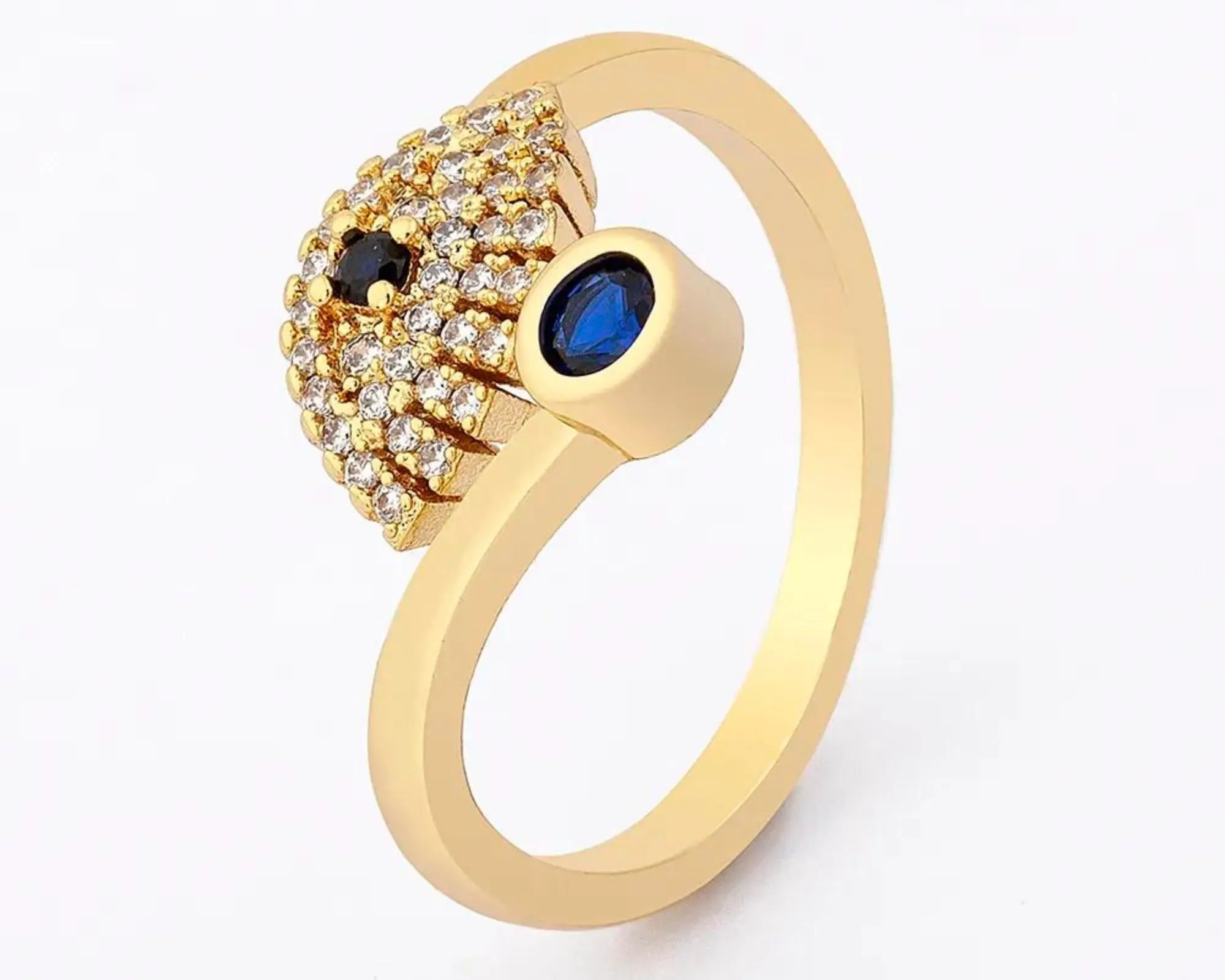 Salve Blue and Gold Evil Eye Adjustable Ring For Women - Salve