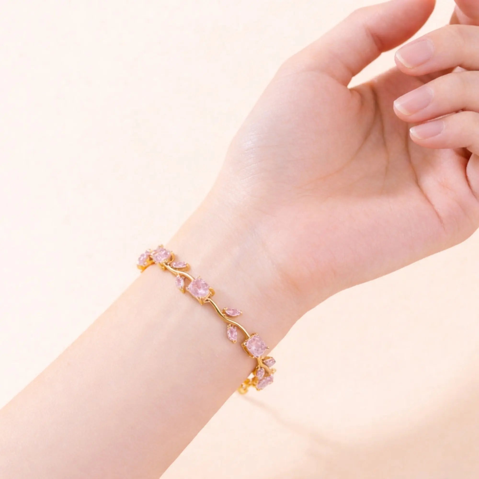 Salve Baby Pink Tulip bracelet for women featuring delicate pink tulip charm on a silver-toned bracelet.