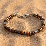 Salve tiger eye bead bracelet for men featuring polished round beads on a stretch cord, stylish and natural gemstone jewelry