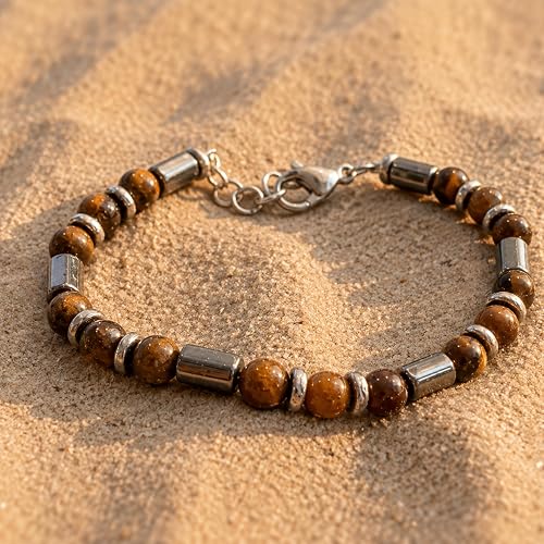 Salve tiger eye bead bracelet for men featuring polished round beads on a stretch cord, stylish and natural gemstone jewelry
