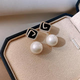 Black Enamel Faux Pearl Drop Earrings SALVE