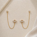 Salve Chic Marquise Flower Ear Chain Earrings featuring elegant marquise-shaped floral design on silver-toned earrings.