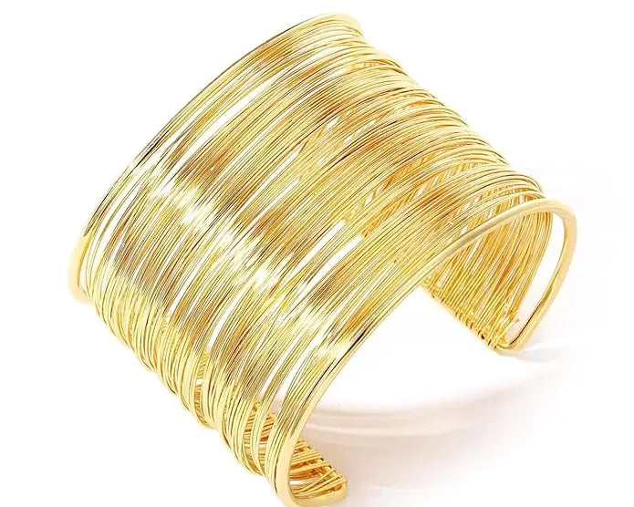 Salve Chunky Gold Bangle Stack Cuff Bracelet - Salve