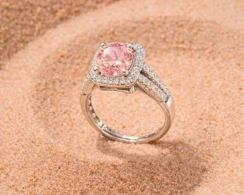 Salve Pink Solitaire Halo Ring for Women - Salve