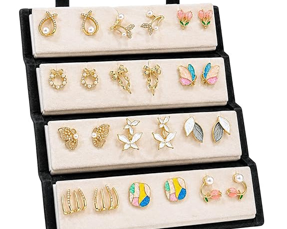 Set of 12 SALVE earrings with a jewelry organizer, featuring various styles and designs for versatile accessory storage.