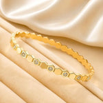 Salve CZ honeycomb hexagonal openable bracelet with gold-tone links and adjustable clasp, stylish jewelry accessory.