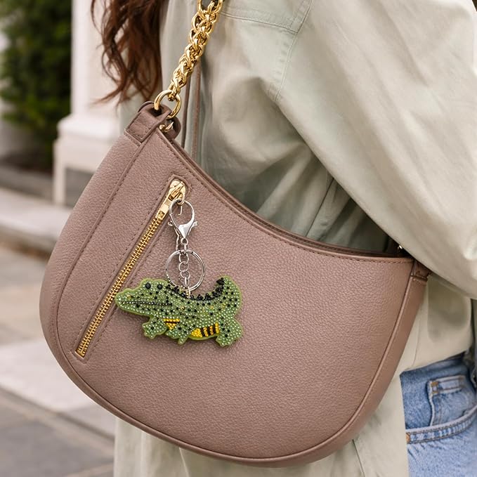 Salve Rhinestone Encrusted Crocodile Keychain for Women - Salve
