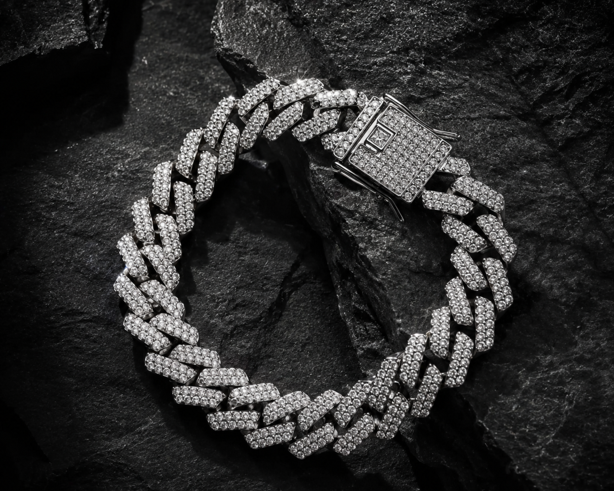 Salve 15mm Cuba CZ bracelet for men featuring bold silver-tone links and sparkling cubic zirconia accents.