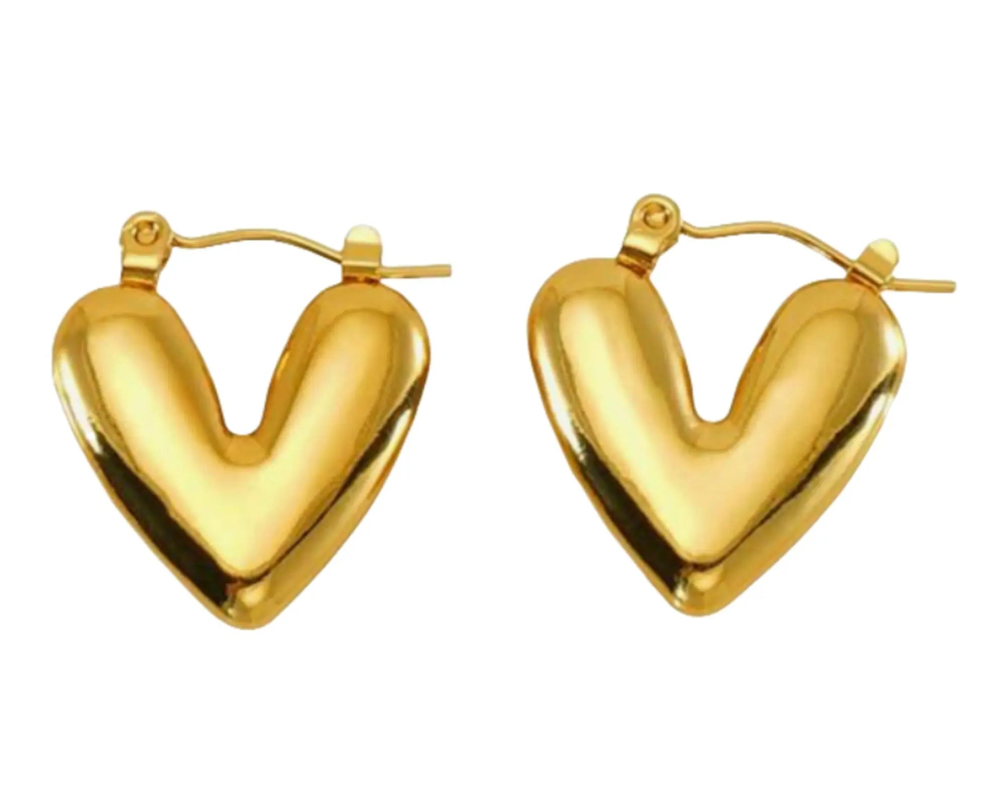 Salve hinged hoop heart earrings with gold-tone finish, featuring a heart-shaped pendant and secure hinge closure.