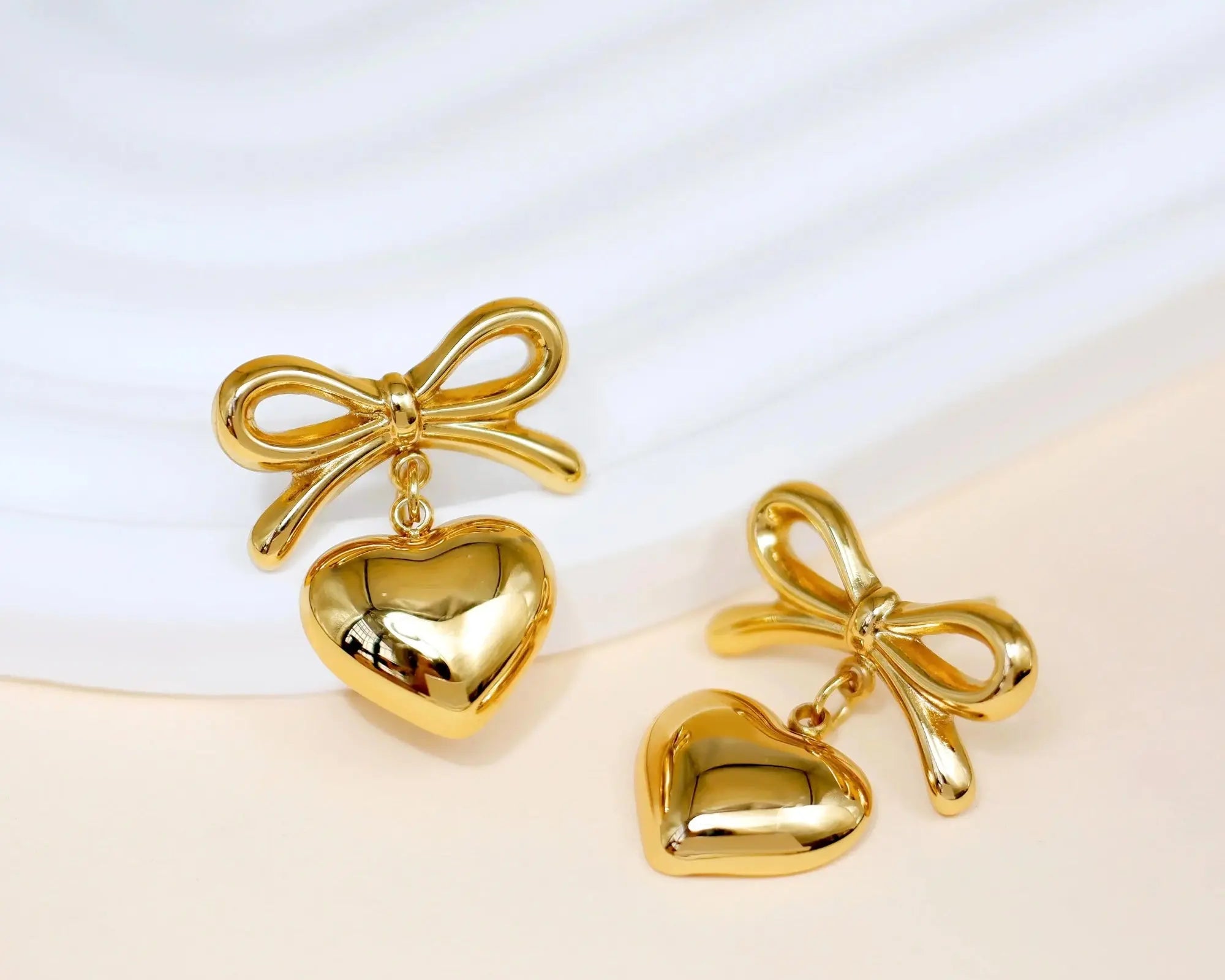 Salve Bow Heart Drop Gold-Toned Earrings - Salve