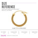 Gold-toned mesh adjustable bracelet from SALVE, featuring a sleek and stylish design with a secure clasp.