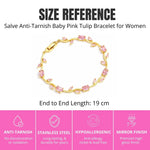 Salve Baby Pink Tulip bracelet for women featuring delicate pink tulip charms on a silver-tone bracelet.