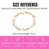 Salve Baby Pink Tulip bracelet for women featuring delicate pink tulip charms on a silver-tone bracelet.
