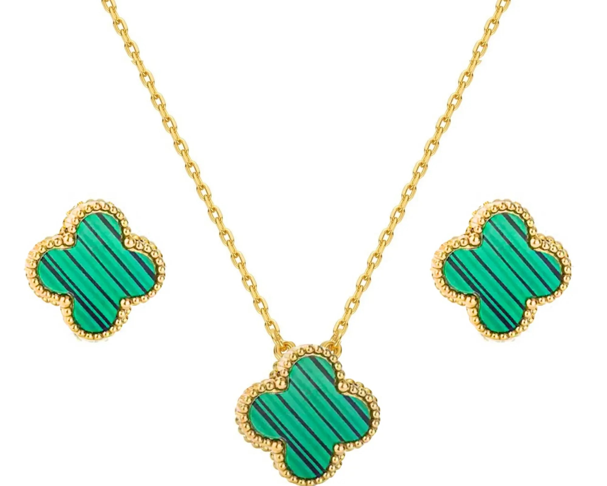 Salve Green Clover Pendant Earrings Set - Salve