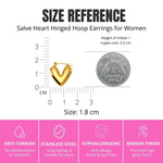 Salve Hinged Hoop Heart Earrings featuring gold-toned hoops with heart-shaped charms and hinged clasps for easy wear.