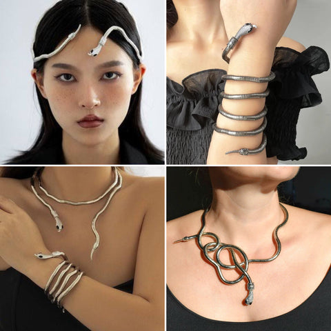 Salve ‘Serpent’ Multi Styling Silver Bendable Statement Snake Choker Necklace Bracelet