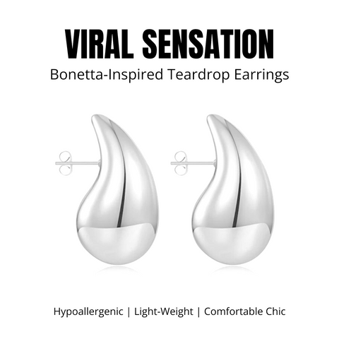 Salve ‘Chic’ Bottega-Inspired Teardrop Chunky Silver Earrings | Oversized, Party Statement Studs, Celebrity Inspired Fashion Jewellery