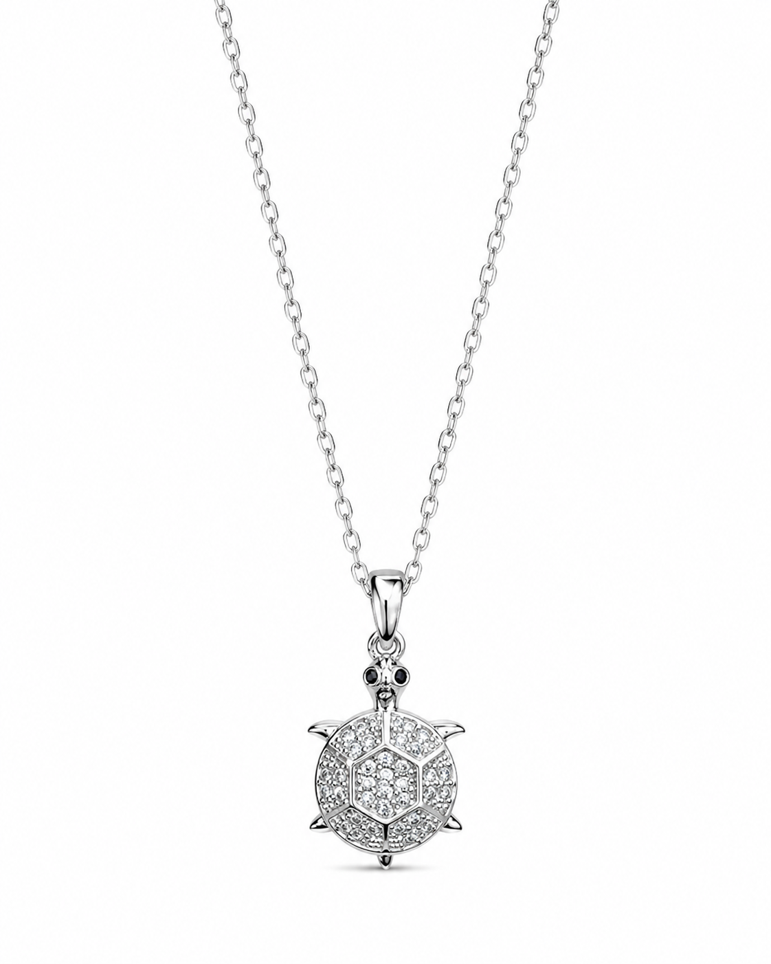 Stainless steel CZ turtle pendant necklace with detailed turtle design, crafted by SALVE, on a sleek chain.