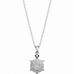 Stainless steel CZ turtle pendant necklace with detailed turtle design, crafted by SALVE, on a sleek chain.