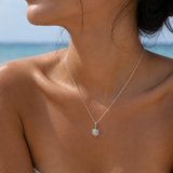 Salve stainless steel turtle pendant necklace with cubic zirconia details, featuring a detailed turtle design on a sleek chain.