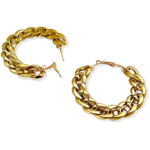 Salve 'Retro' Statement Chain Link Gold Hoop Earrings