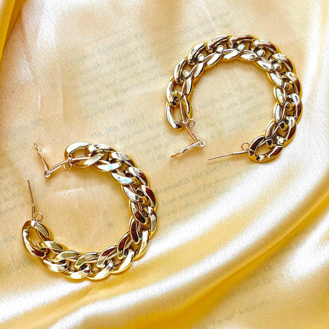 Salve 'Retro' Statement Chain Link Gold Hoop Earrings