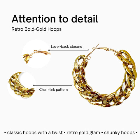 Salve 'Retro' Statement Chain Link Gold Hoop Earrings