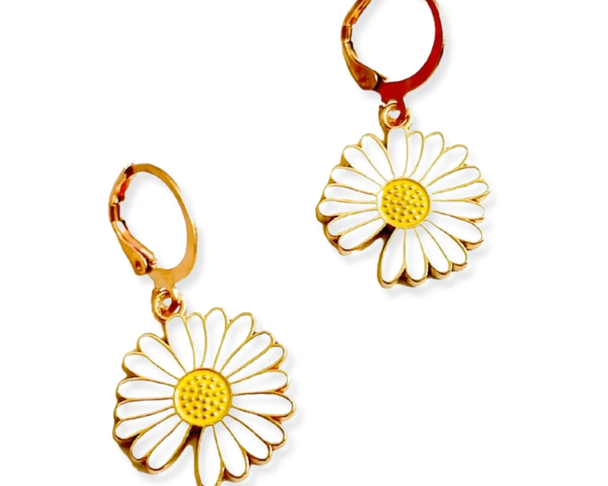 Salve Cute Daisy Flower Charm Hoop Gold Earrings - Salve