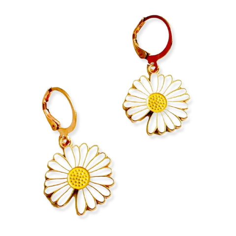 Salve Cute Daisy Flower Charm Hoop Gold Earrings