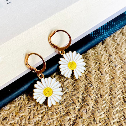 Salve Cute Daisy Flower Charm Hoop Gold Earrings