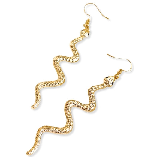 Salve Statement Serpent Snake Shaped Textured Gold Drop Dangle Earrings