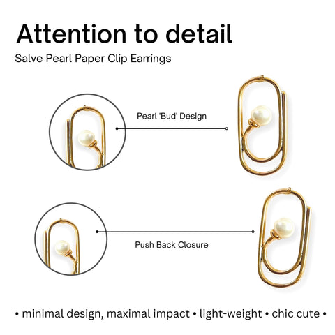 Salve Gold Pearl Bud Paper Clip Earring For Women | Faux Pearl Jewellery for Women
