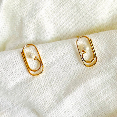Salve Gold Pearl Bud Paper Clip Earring For Women | Faux Pearl Jewellery for Women