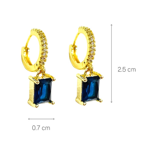Salve ‘Royalty’ Blue Crystal Charm Bali Gold Hoop Earrings