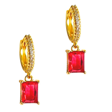Salve ‘Royalty’ Red Charm Bali Gold Hoop Earrings