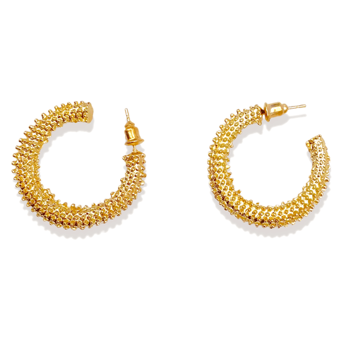 Salve ‘Iqraar’ Mid-Sized C Hoop Earrings  | Chic, Chunky, Hypoallergenic Gold Hoops for Women