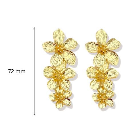 Salve ‘Floral’ Triple Flower Drop Gold Dangle Earrings