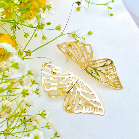 Salve ‘Angel Wings’ Butterfly Wings Drop Dangle Gold Earrings | Statement Earrings for Women and Girls