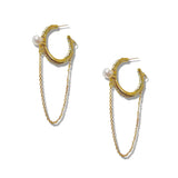 Salve ‘Imperial’ Contemporary Pearl Tassel Chain Hoop Earrings