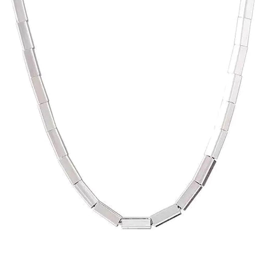Salve Cuboid Metallic Silver Beads Chain Necklace | Geometric Statement Neckpiece for women